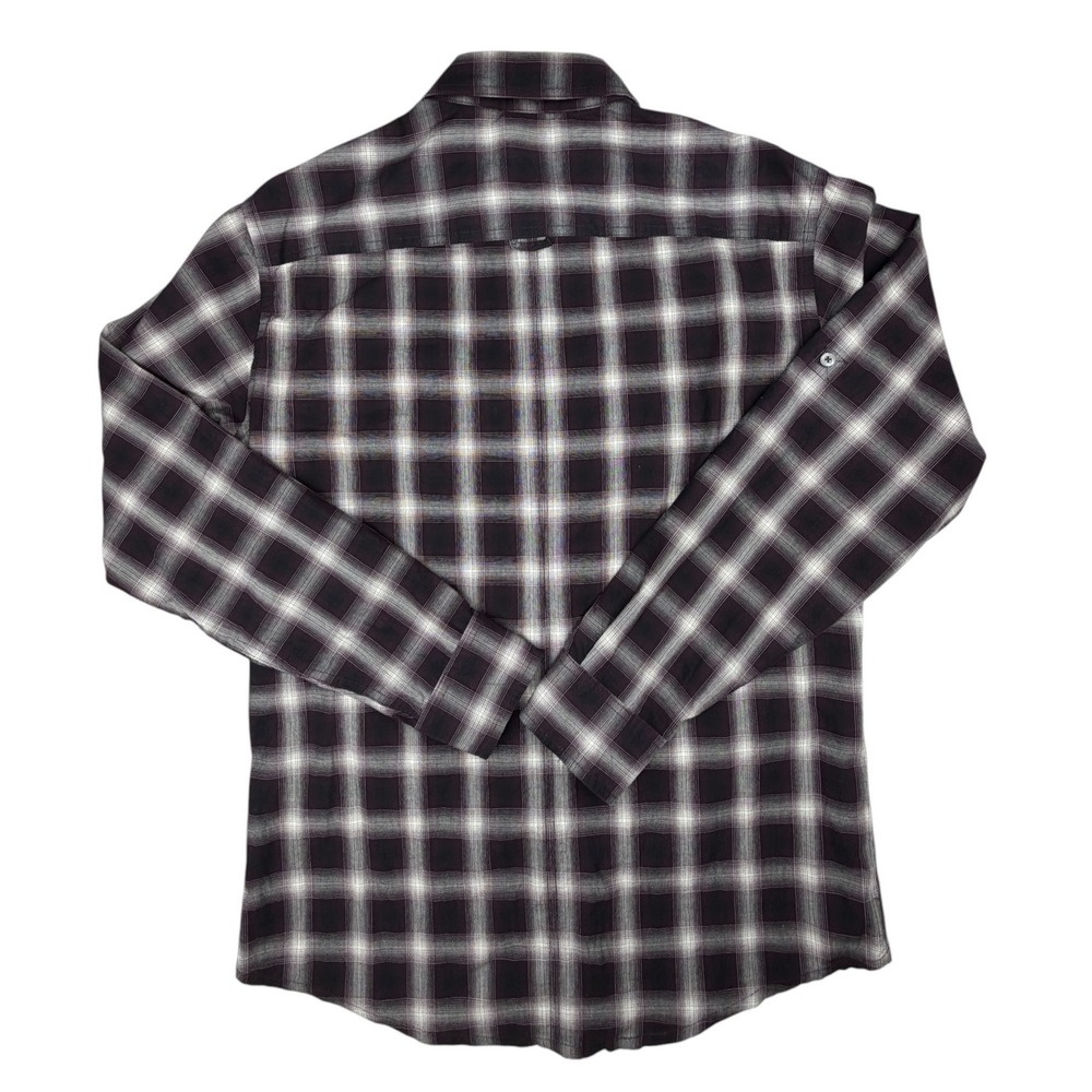 JF Ferrar Modern Fit Men's Medium Burgundy Plaid Long Sleeve Button Up Shirt - Picture 12 of 12